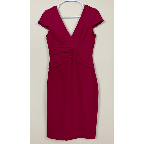 Dress The Population NWOT Dolores Pleated Waist Sheath Dress in Red Size Small - Picture 1 of 9